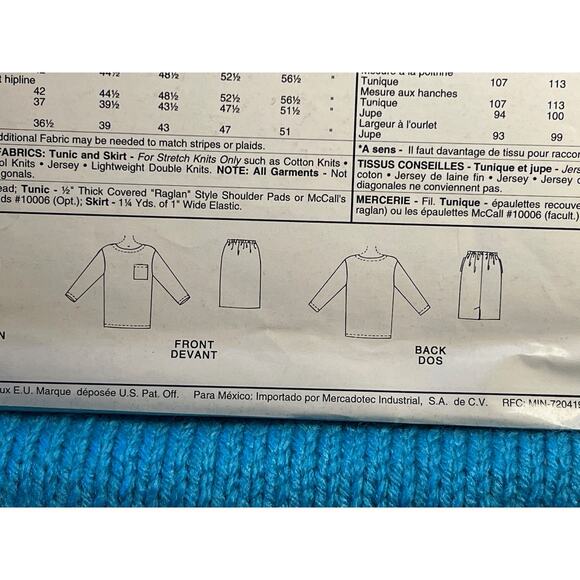 McCalls 6485 Sewing pattern tunic long sleeve pencil skirt size Xs S M - Picture 5 of 6